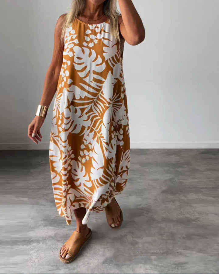 Tamara | Abito elegante senza maniche con stampa foglie