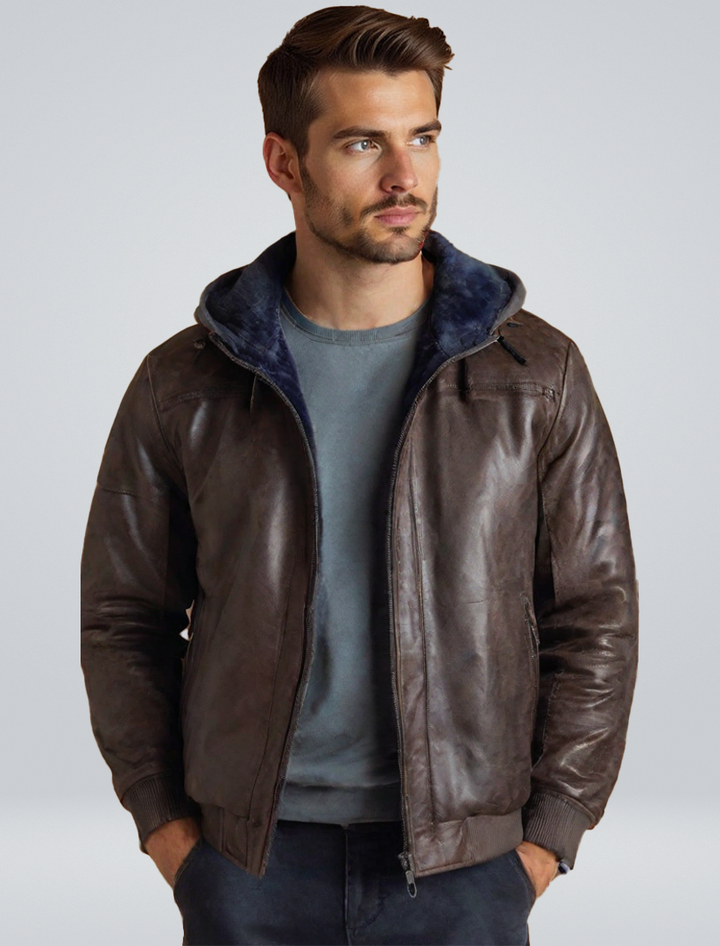 Hendrik | Giacca di pelle alla moda per l'inverno con cappuccio