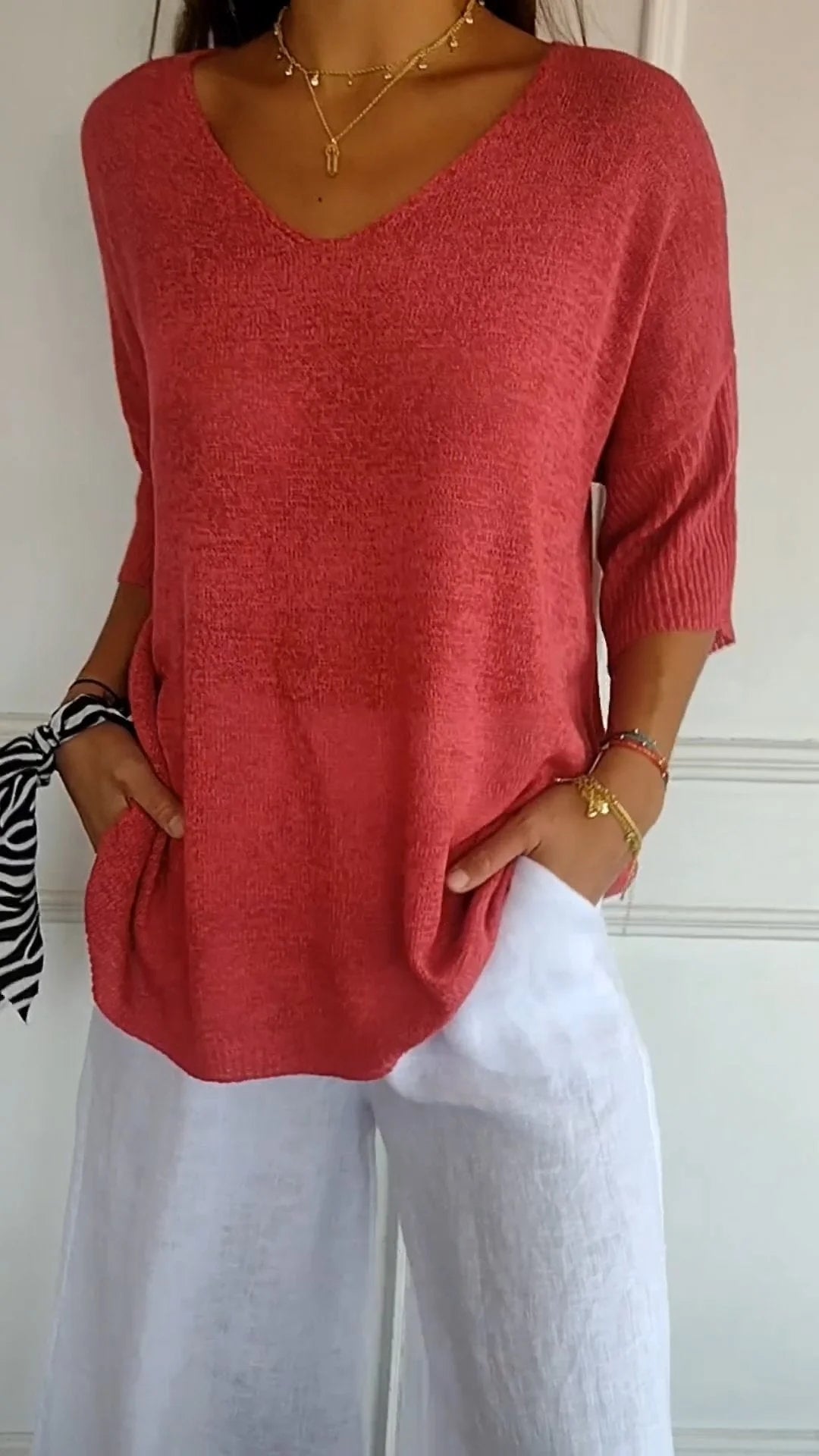 Noemi | Top in maglia con scollo a V