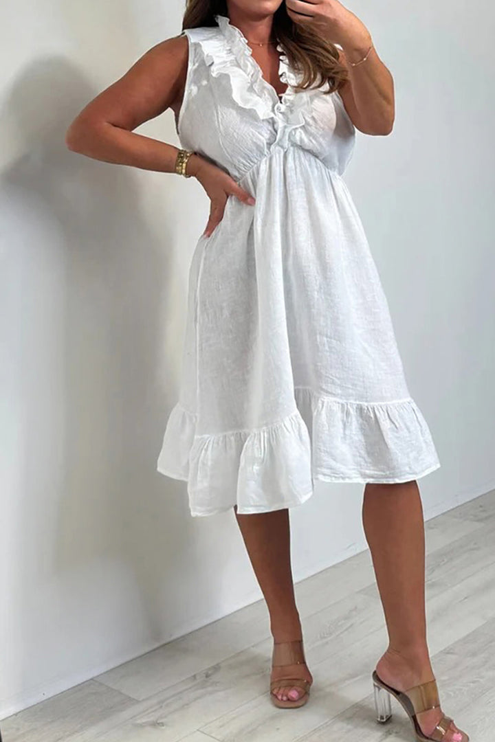 Natalia | Abito con volant in cotone e lino