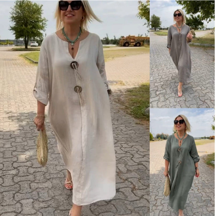 Lidia | Abito casual con scollo a V in cotone e lino