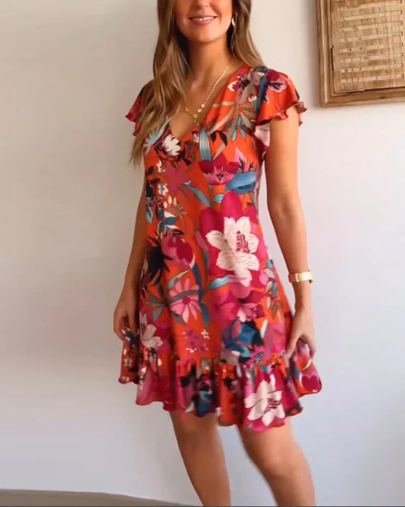 Elara | Abito a fiori con scollo a V e volant