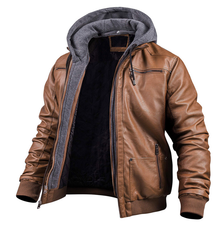 Hendrik | Giacca di pelle alla moda per l'inverno con cappuccio