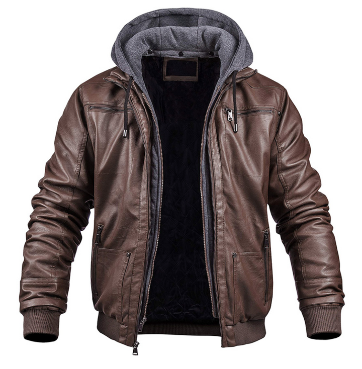 Hendrik | Giacca di pelle alla moda per l'inverno con cappuccio