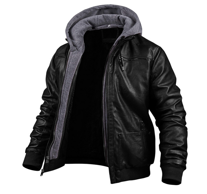 Hendrik | Giacca di pelle alla moda per l'inverno con cappuccio