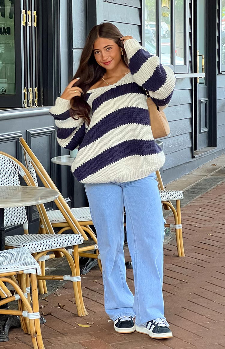 Mila | Maglione a righe in maglia grossa