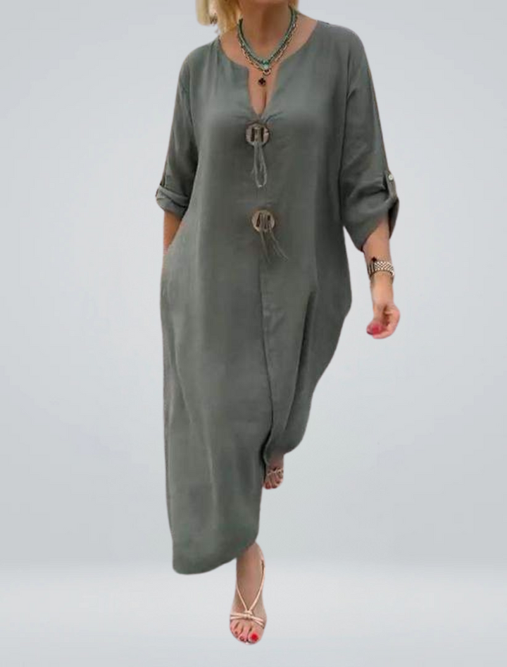 Lidia | Abito casual con scollo a V in cotone e lino