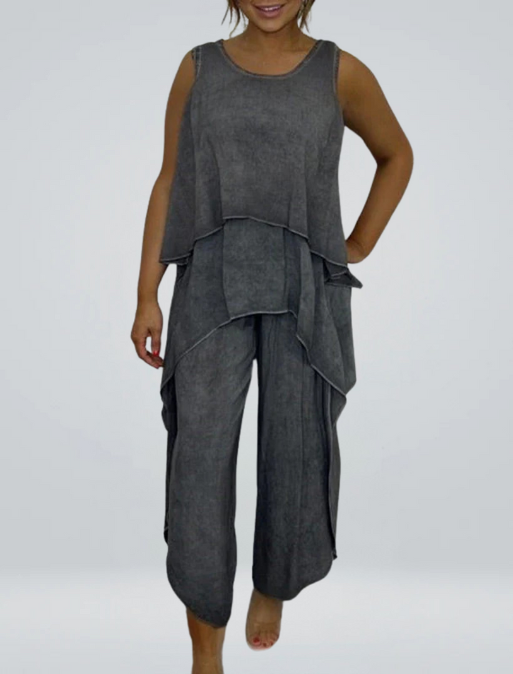 Marisol | Completo curvy elegante con top smanicato e pantaloni ampi