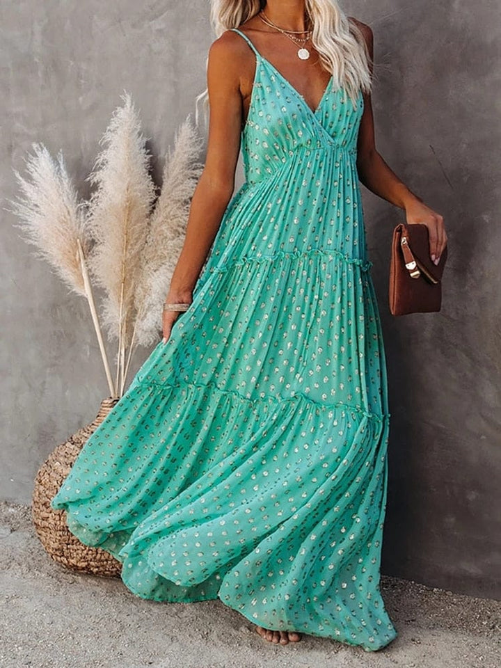 Edith™ - Abito lungo verde con scollo a V