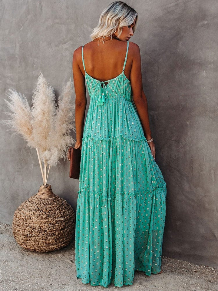Edith™ - Abito lungo verde con scollo a V