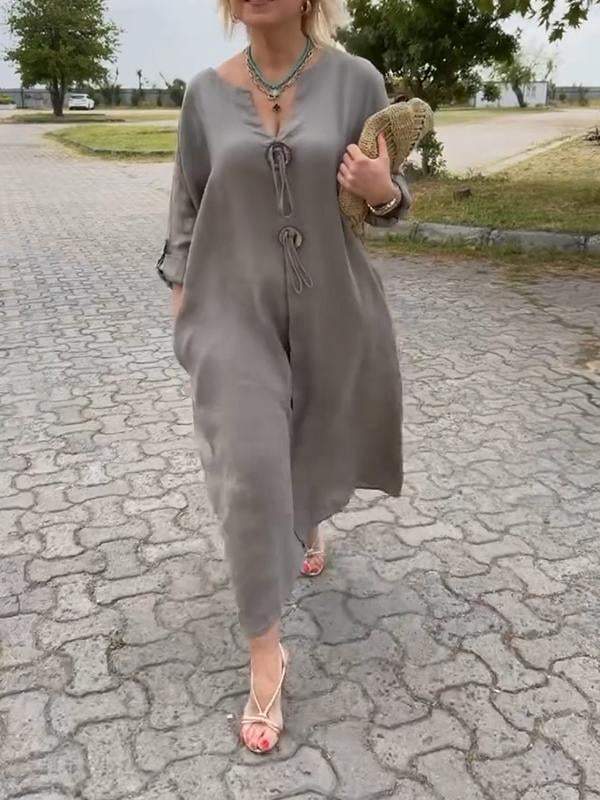 Lidia | Abito casual con scollo a V in cotone e lino