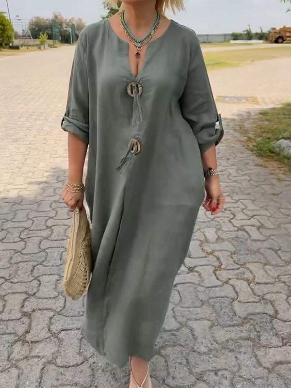 Lidia | Abito casual con scollo a V in cotone e lino