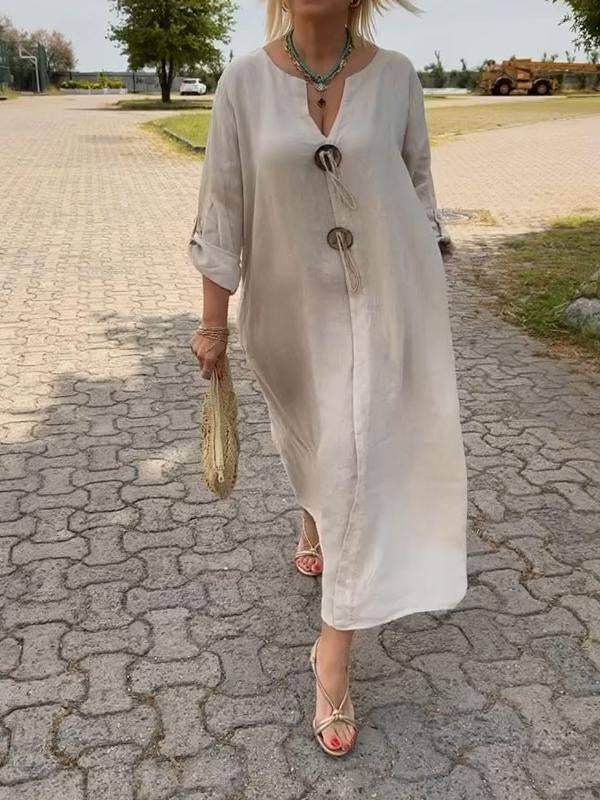 Lidia | Abito casual con scollo a V in cotone e lino