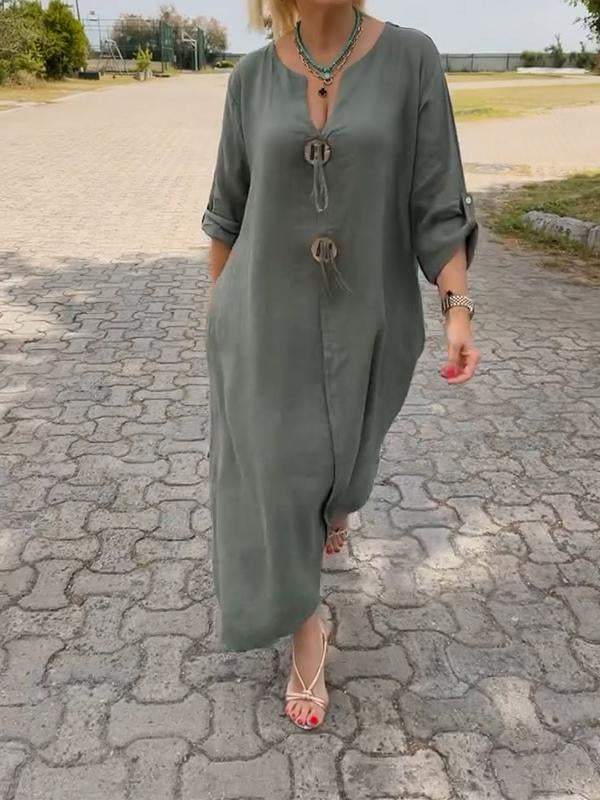 Lidia | Abito casual con scollo a V in cotone e lino