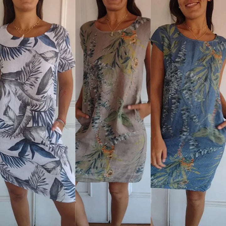 Gloria | Abito con scollo rotondo e stampa botanica
