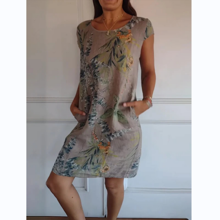 Gloria | Abito con scollo rotondo e stampa botanica