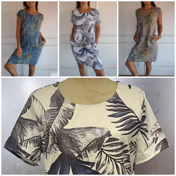 Gloria | Abito con scollo rotondo e stampa botanica
